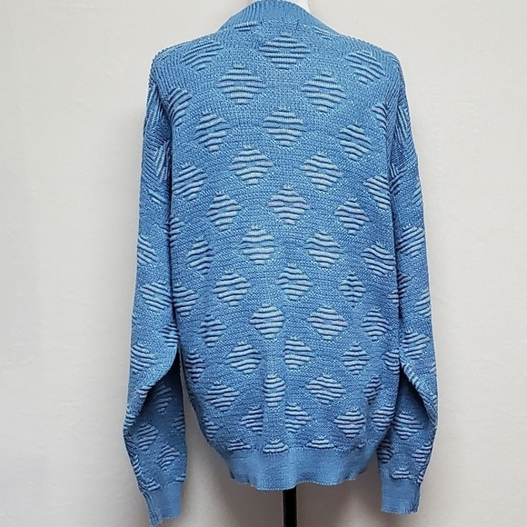 VINTAGE 80s Peconic Bay Traders Sky Blue Knit Geometric Print Crewneck Sweater - Picture 7 of 11